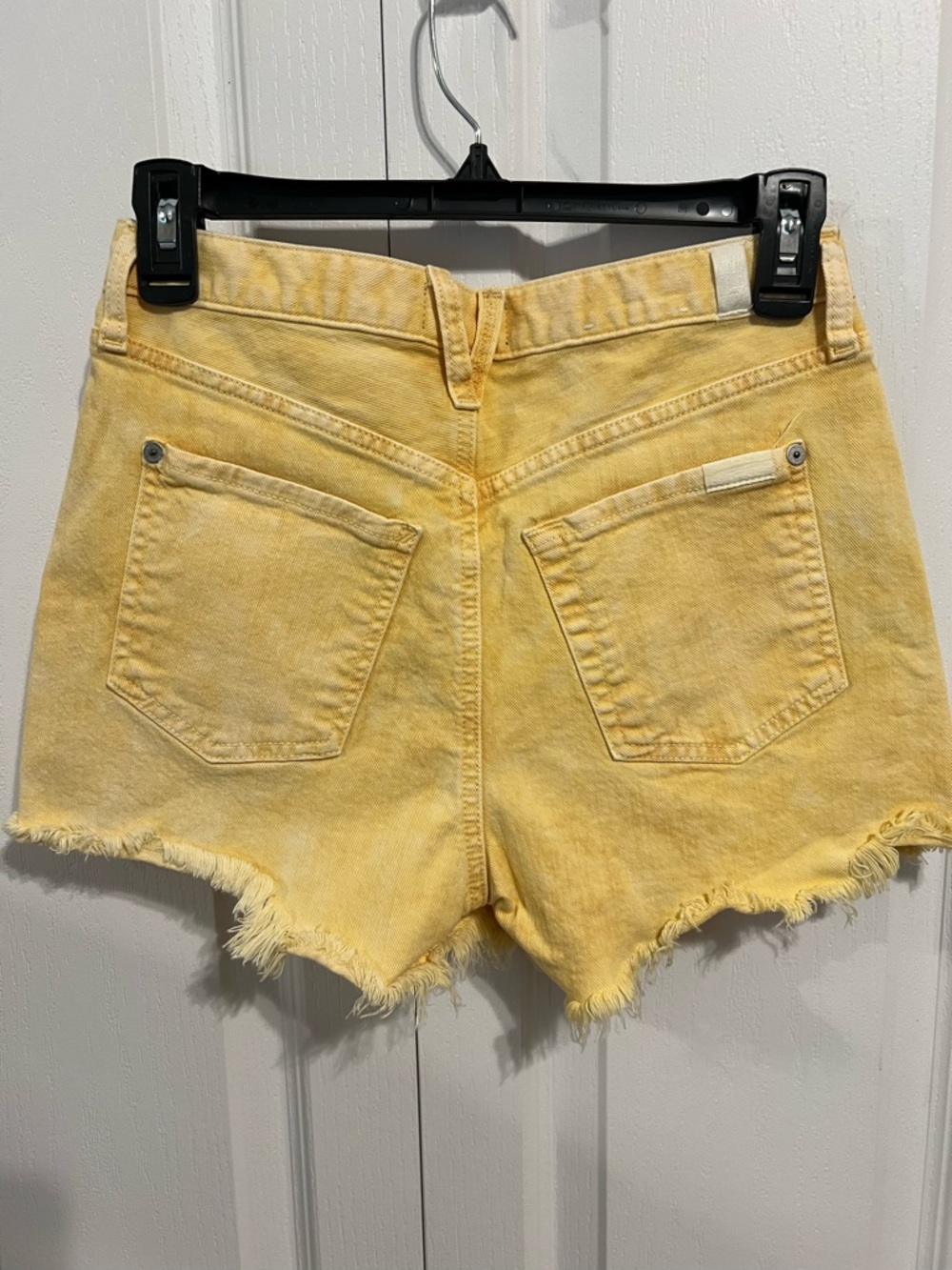 7 For All Mankind Yellow Frayed Hem Denim Shorts - Women - Picture 3 of 8